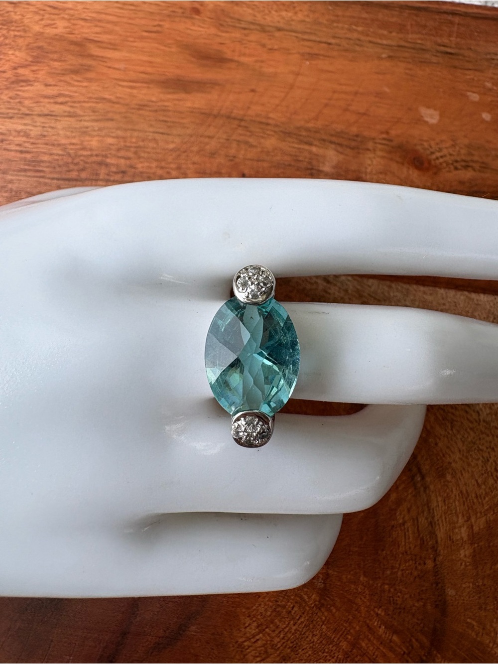 Blue Crystal Statement Ring with Silver-Tone Band - Size 8